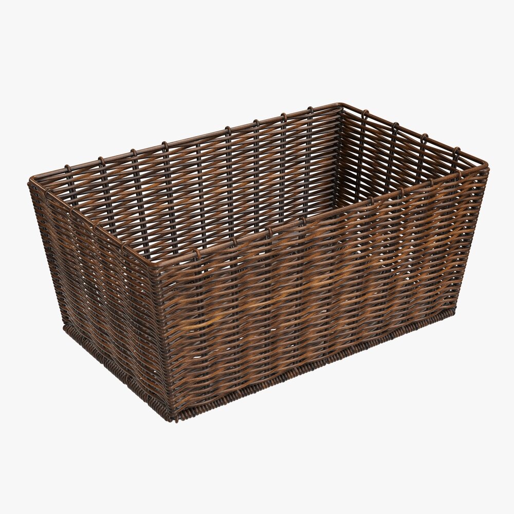 Rectangular Wicker Basket 02 Dark Brown 3D 모델 