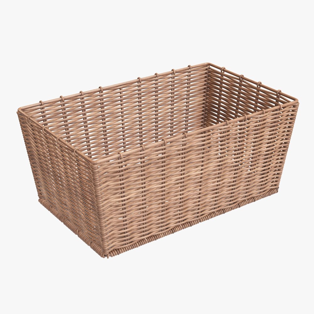 Rectangular Wicker Basket 02 Light Brown 3D 모델 