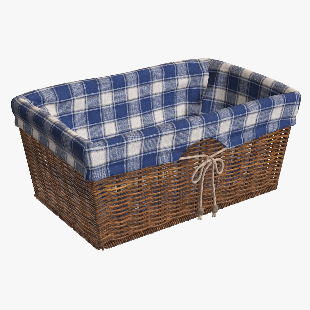 Rectangular Wicker Basket With Fabric Dark Brown 3D 모델 
