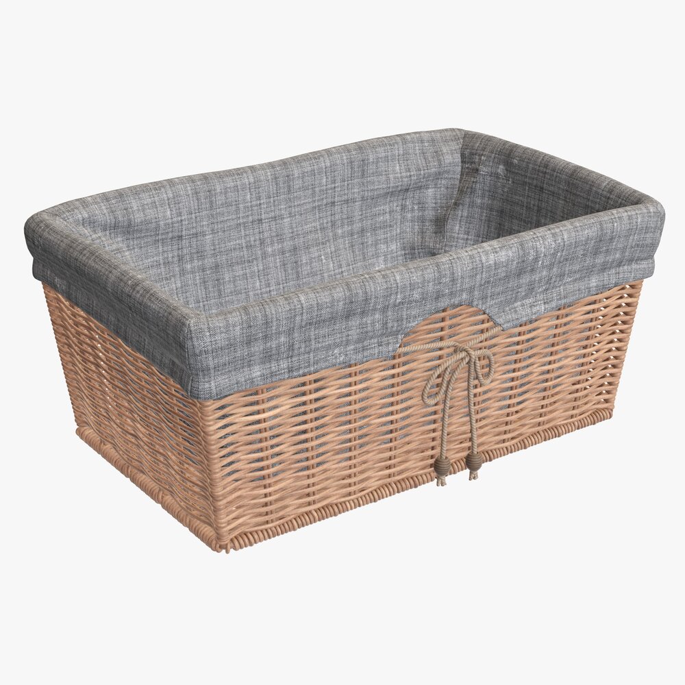 Rectangular Wicker Basket With Fabric Light Brown 3D模型