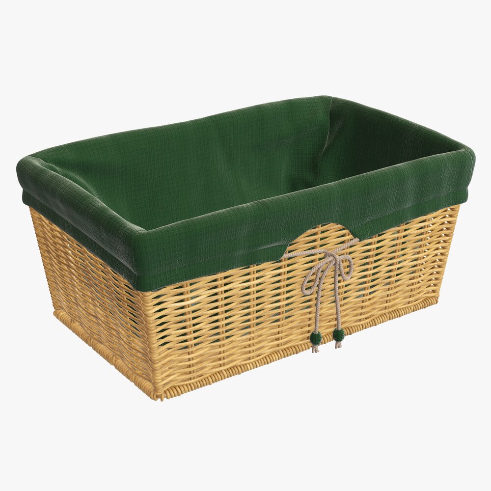 Rectangular Wicker Basket With Fabric Medium Brown Modèle 3D