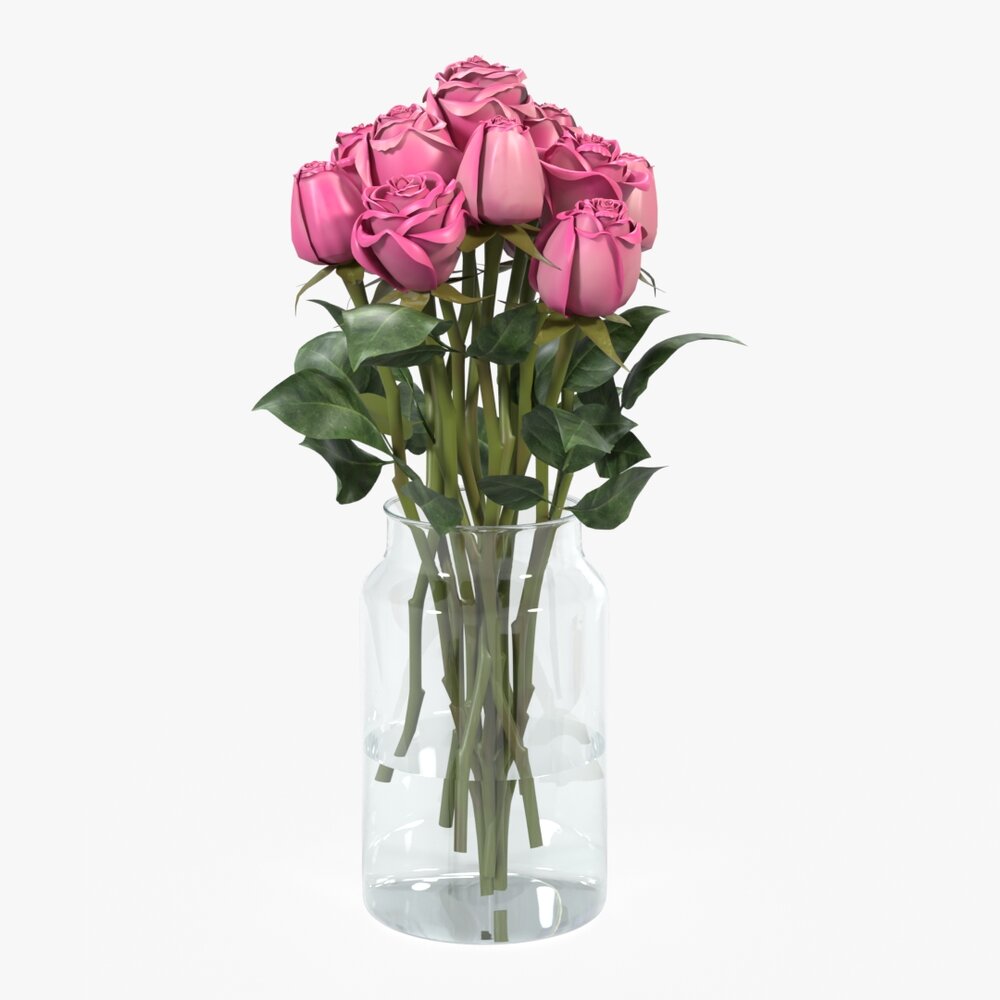 Rose Flowers In Vase 3D модель