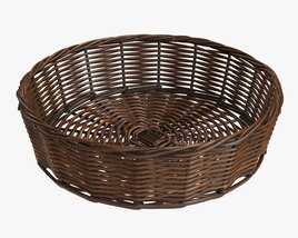 Round Wicker Basket Dark Brown 3D 모델 