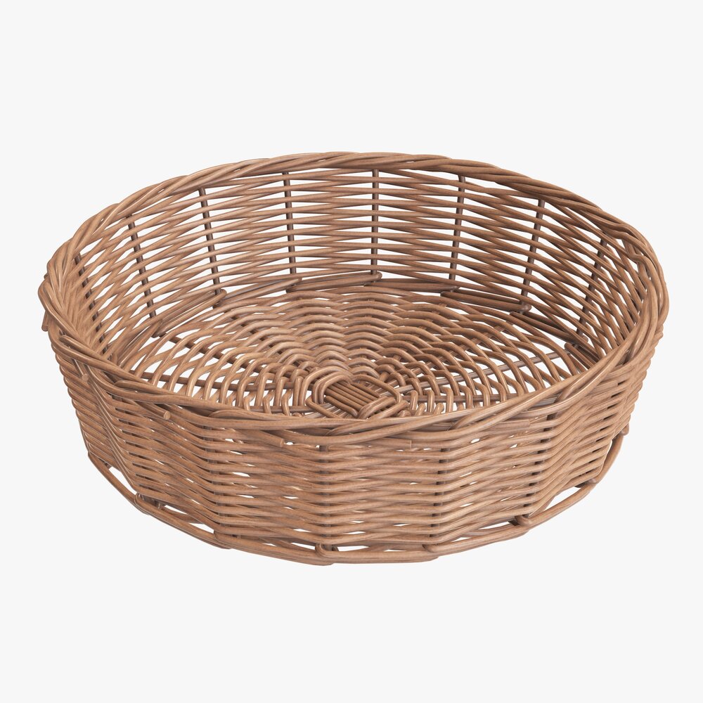 Round Wicker Basket Light Brown 3D 모델 