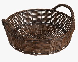 Round Wicker Basket With Handle Dark Brown 3Dモデル