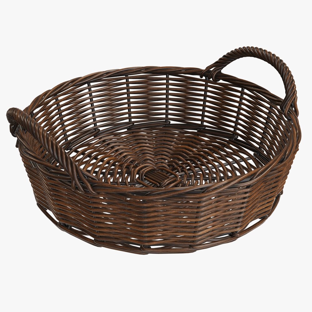 Round Wicker Basket With Handle Dark Brown 3D模型