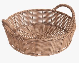 Round Wicker Basket With Handle Light Brown 3D 모델 