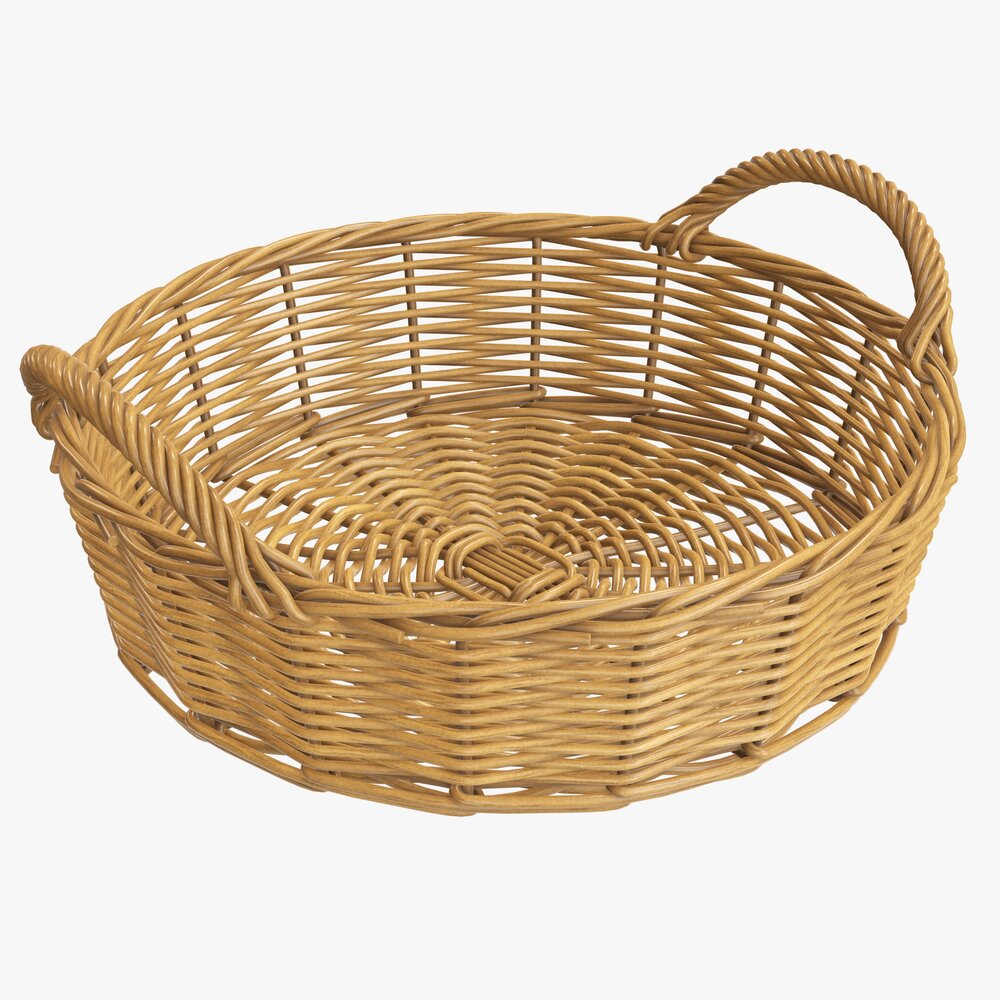 Round Wicker Basket With Handle Medium Brown 3D model