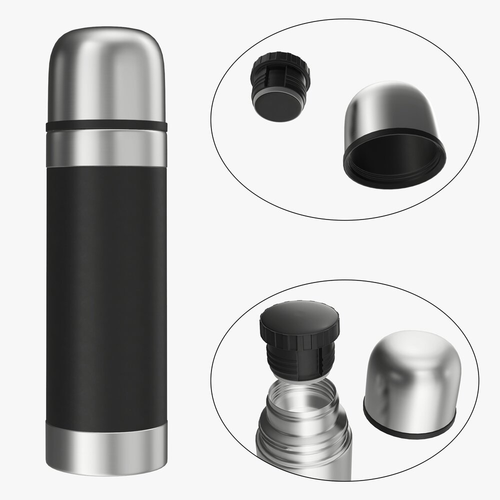 Thermos Large Stainless Steel With Cup And Holder Modello 3D