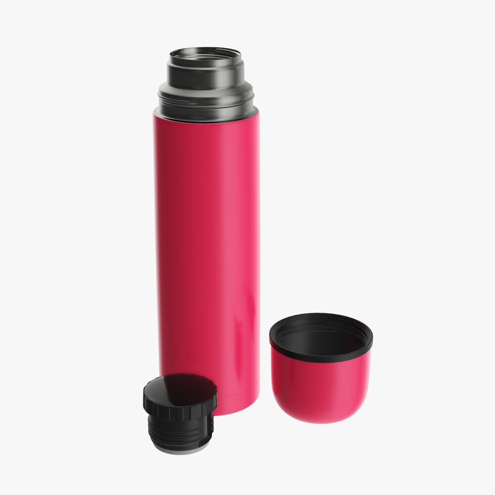 Thermos Large Stainless Steel With Cup Opened 3D 모델 