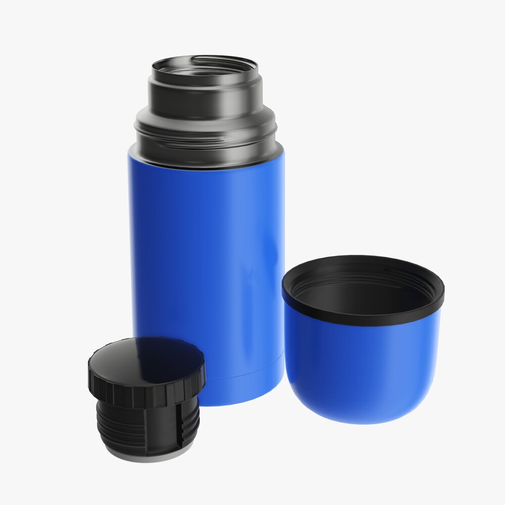 Thermos Small Stainless Steel With Cup Opened 3D模型
