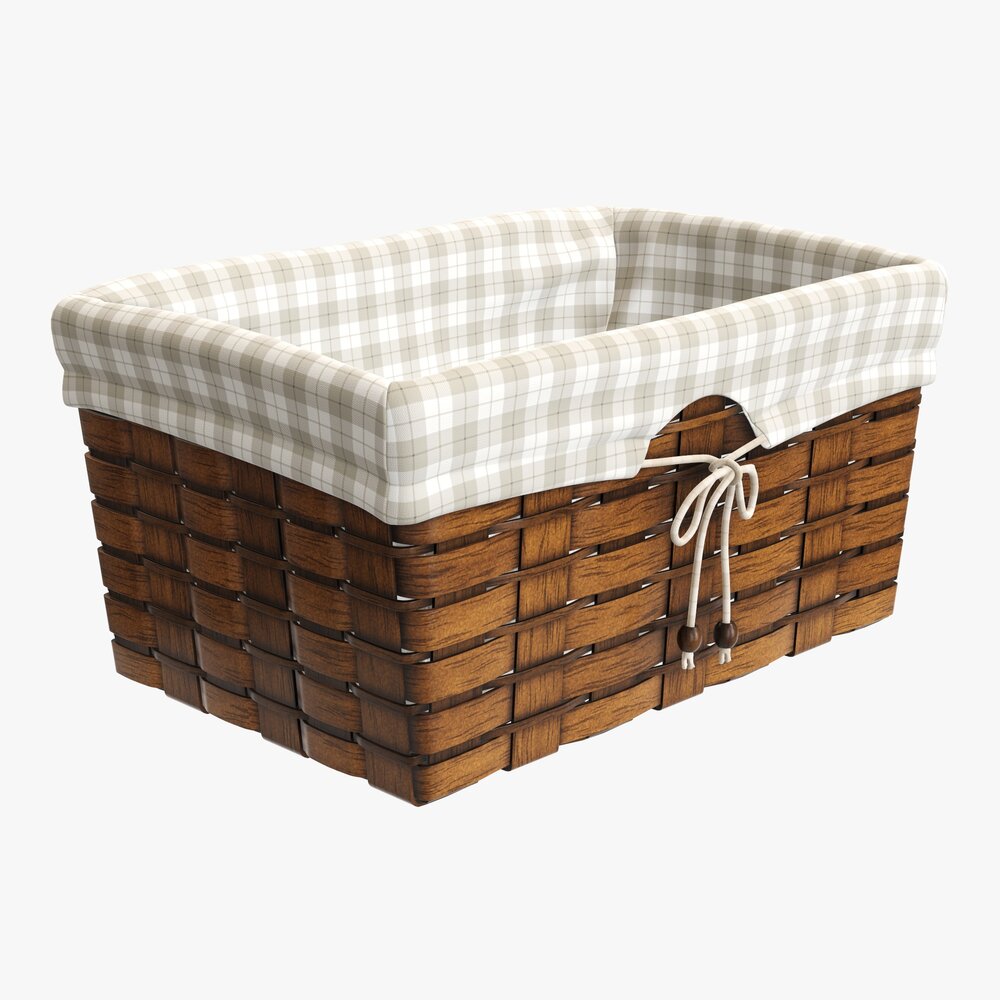 Wicker Basket With Fabric Interior Dark Brown 3D 모델 