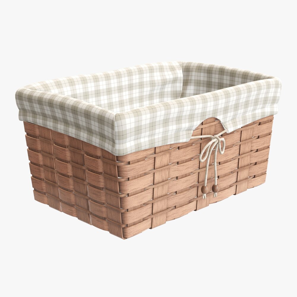 Wicker Basket With Fabric Interior Light Brown 3D модель