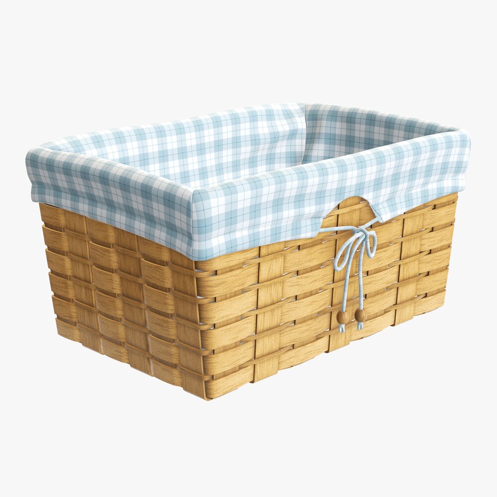 Wicker Basket With Fabric Interior Medium Brown 3D model