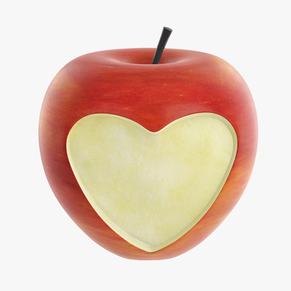 Apple Fruit With Heart Shape Cut Out Modèle 3D