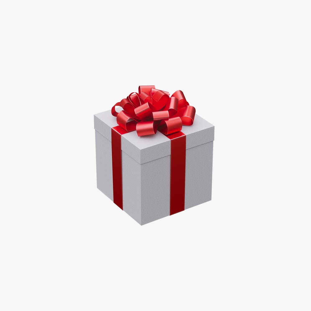 White Gift Box With Red Ribbon 01 3D model