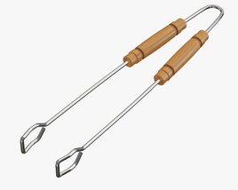 Barbecue Tongs With Wooden Handle 3D model