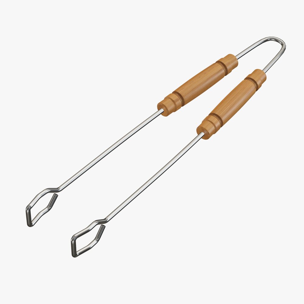 Barbecue Tongs With Wooden Handle 3D модель