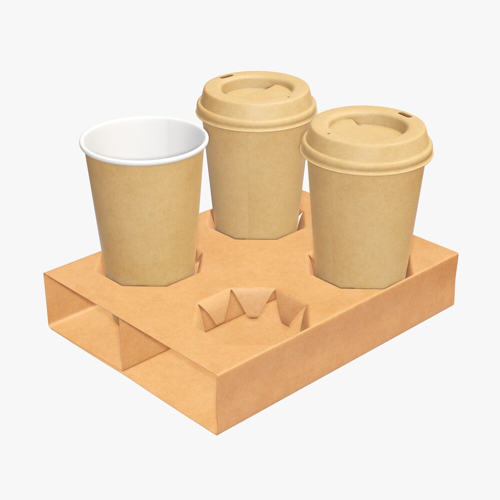 Biodegradable Cups With Cardboard Holder 3D 모델 