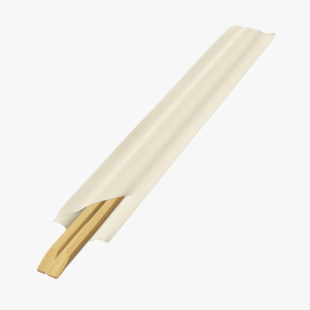 Chopsticks Wood In Paper Packaging 3D 모델 