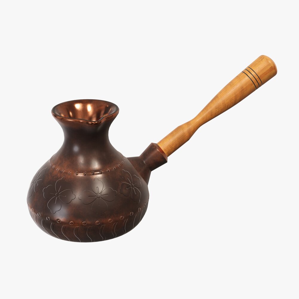 Coffee Pot With Wooden Handle 3D 모델 