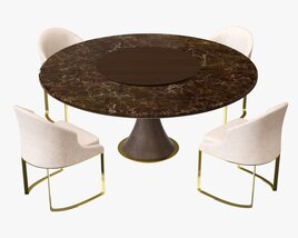 Dining Table With Marble Top And Modern Chairs Gold Legs 3Dモデル