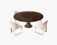 Dining Table With Marble Top And Modern Chairs Gold Legs 3D модель