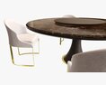 Dining Table With Marble Top And Modern Chairs Gold Legs 3D模型
