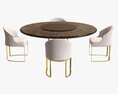 Dining Table With Marble Top And Modern Chairs Gold Legs 3d model