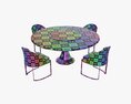 Dining Table With Marble Top And Modern Chairs Gold Legs 3Dモデル