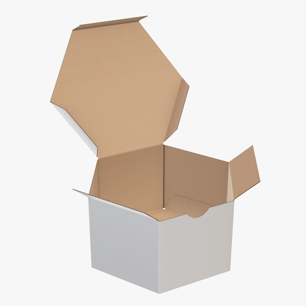 Hexagonal Paper Box Packaging Open 01 Corrugated Cardboard White Modelo 3d