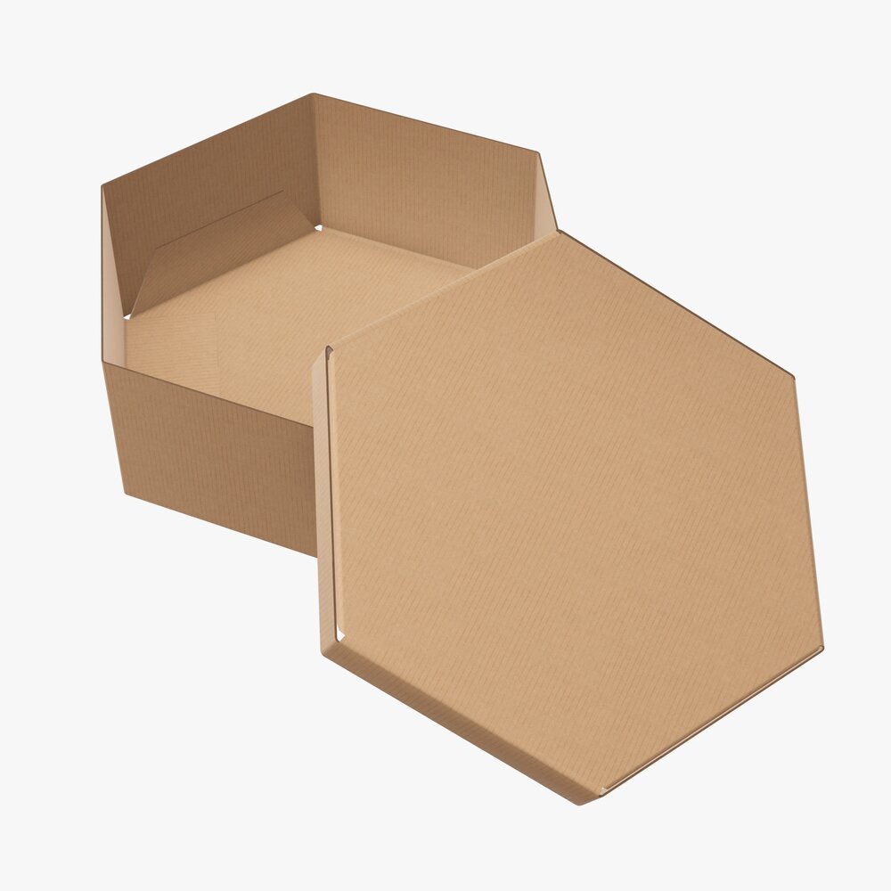 Hexagonal Paper Box Packaging Open 02 Corrugated Cardboard Modelo 3d