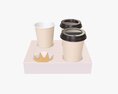 Paper Coffee Cups With Cardboard Holder 3D модель