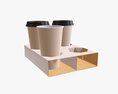 Paper Coffee Cups With Cardboard Holder 3D-Modell