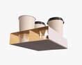Paper Coffee Cups With Cardboard Holder 3D модель