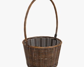 Wicker Basket With Handle Dark Brown 3D model