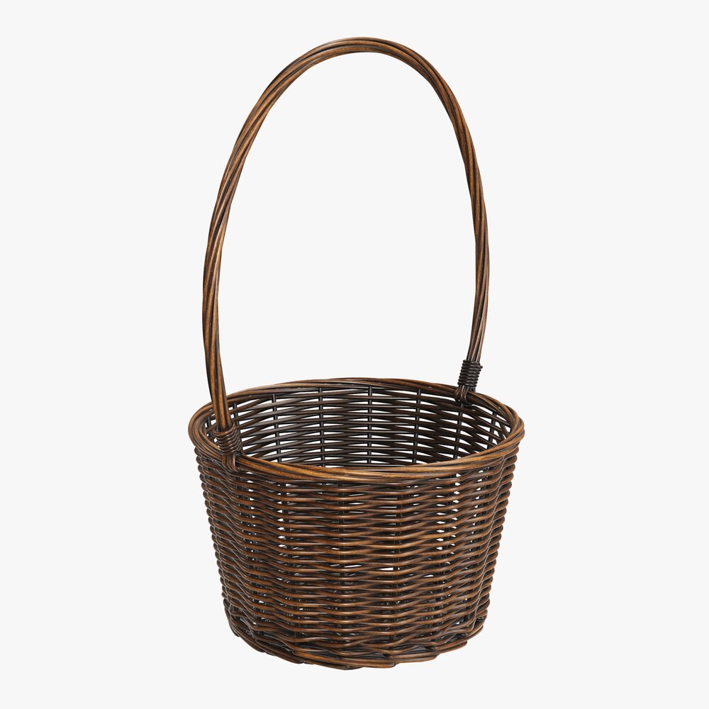 Wicker Basket With Handle Dark Brown 3d model