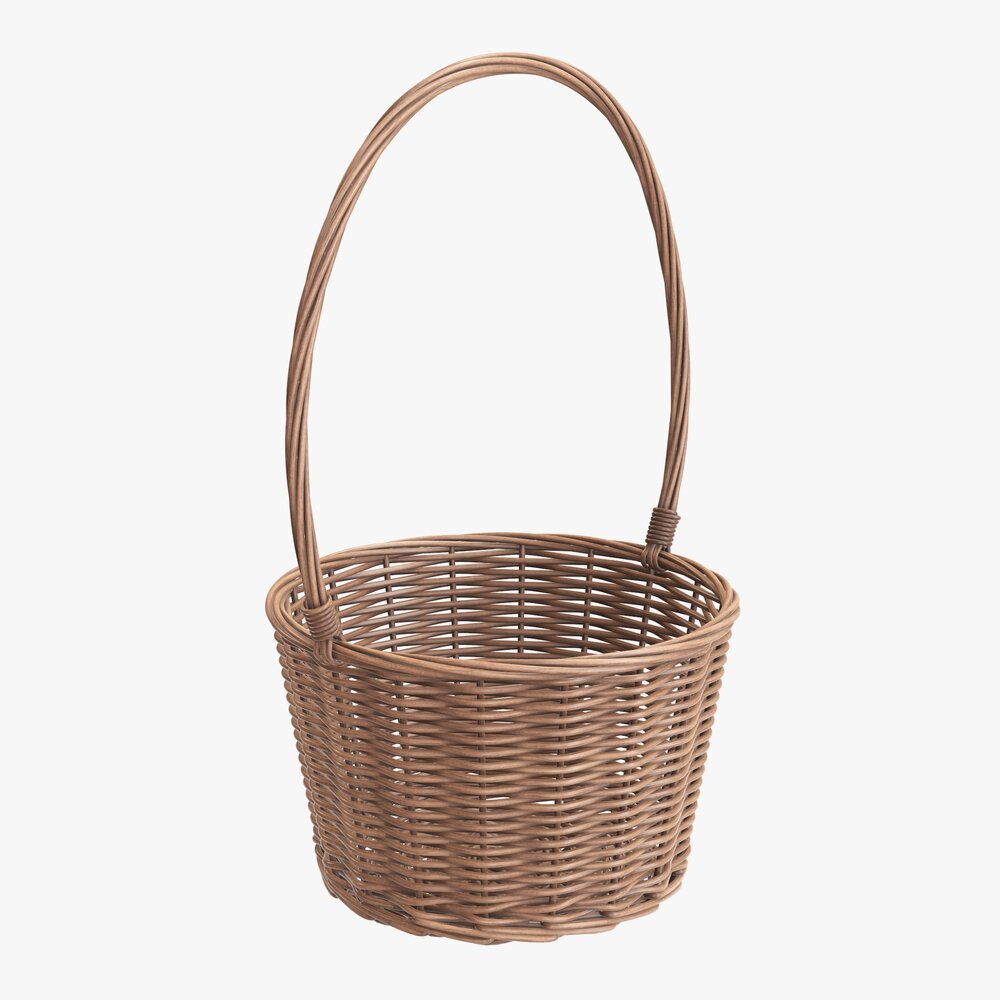 Wicker Basket With Handle Light Brown Modello 3D