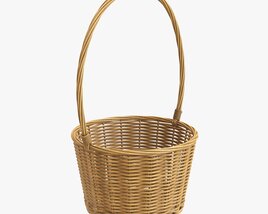 Wicker Basket With Handle Medium Brown 3D 모델 