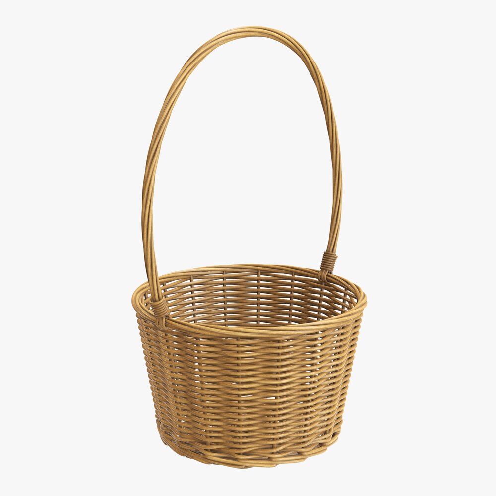 Wicker Basket With Handle Medium Brown 3D модель