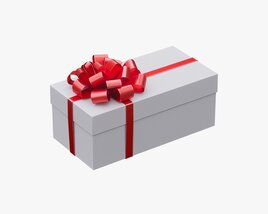 White Gift Box With Red Ribbon 05 3D model