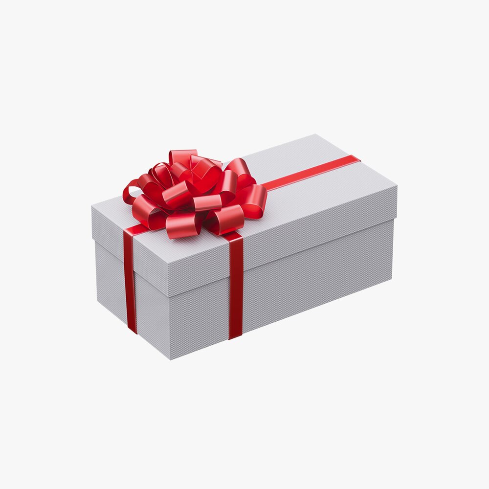 White Gift Box With Red Ribbon 05 3D-Modell
