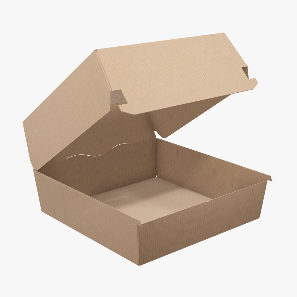 Empty Fast food Cardboard Corrugated Box Open Modello 3D