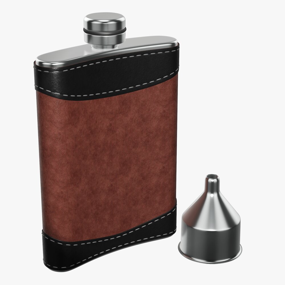 Flask Liquor Stainless Steel Leather Wrap 01 3D модель