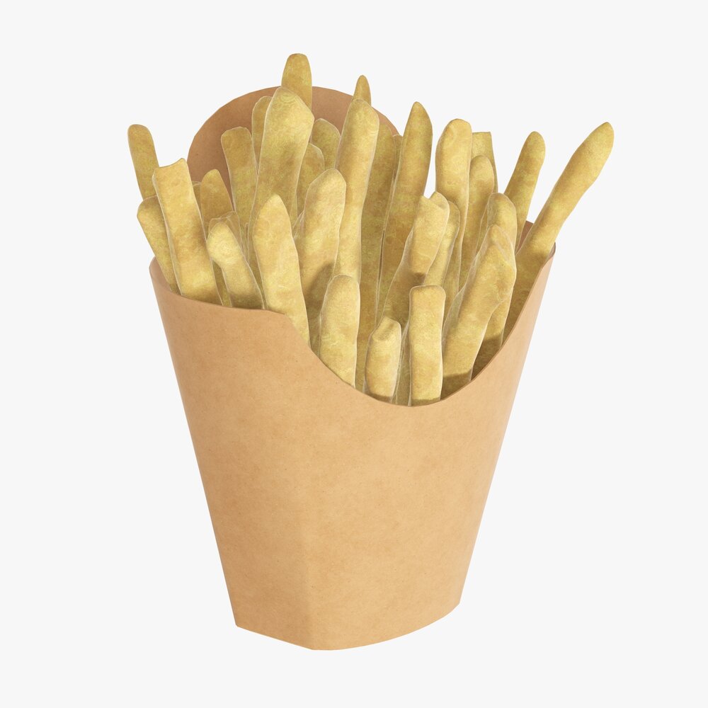 French Fries with Fast Food Paper Box 02 3D 모델 