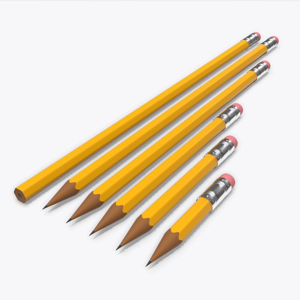 Pencils With Rubber Various Sizes 3D model