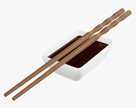 Soy Sauce In Bowl And Chopsticks 3D model