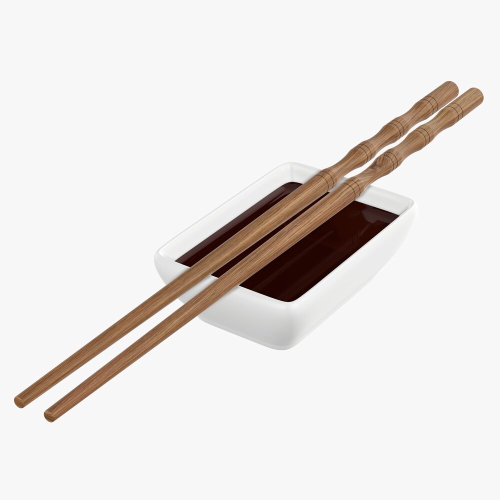 Soy Sauce In Bowl And Chopsticks 3D-Modell