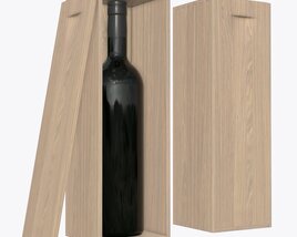 Wine Bottle With Wooden Box Modèle 3D