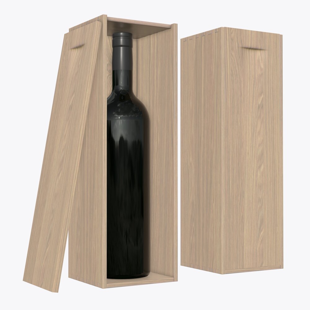 Wine Bottle With Wooden Box Modèle 3D